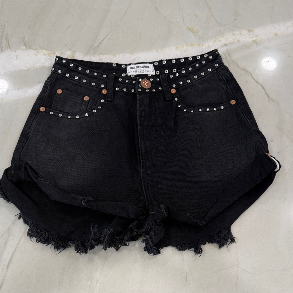 One Teaspoon Black Studded Jean Shorts 25 NWOT